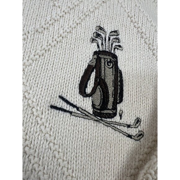 Vintage Scottish Isle V-Neck Cream Golf Cable Knit Cardigan Men's Size M Preppy - Picture 9 of 11